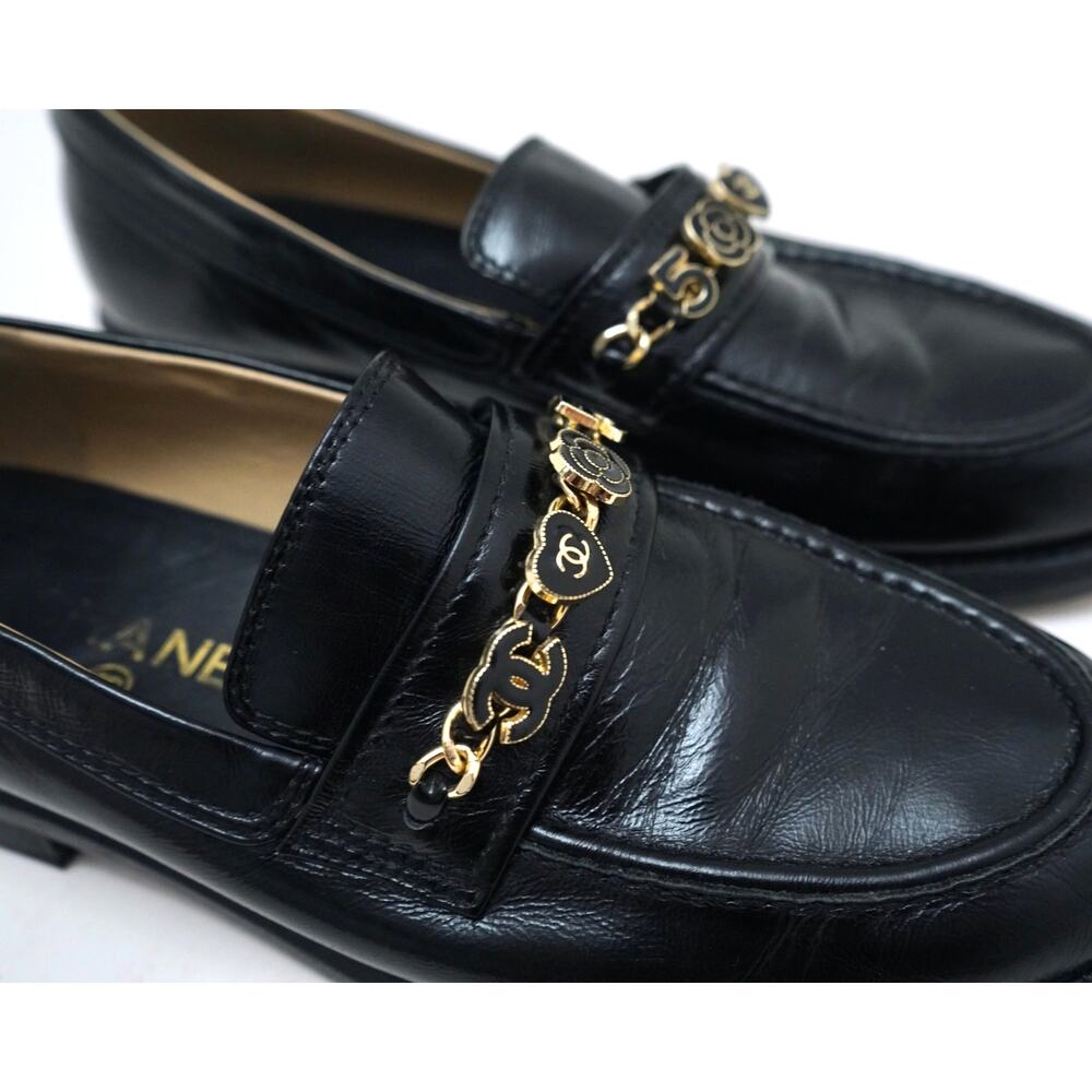 Chanel Penny Loafers Moccasins Charms Black Womens 41C - Picture 6 of 11